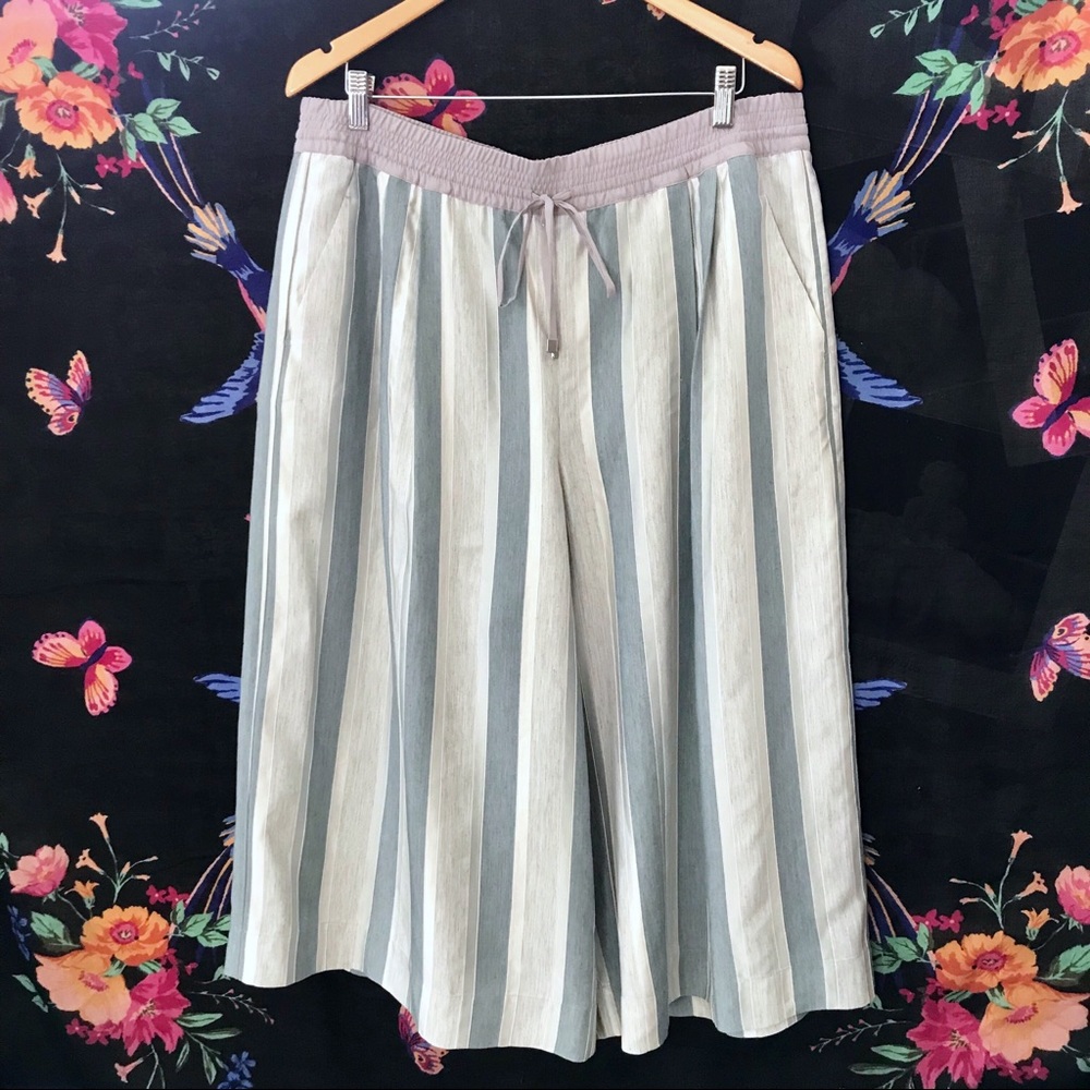 Lafayette 148 Pant Wide Leg Culottes Stripe Gaucho Size 14